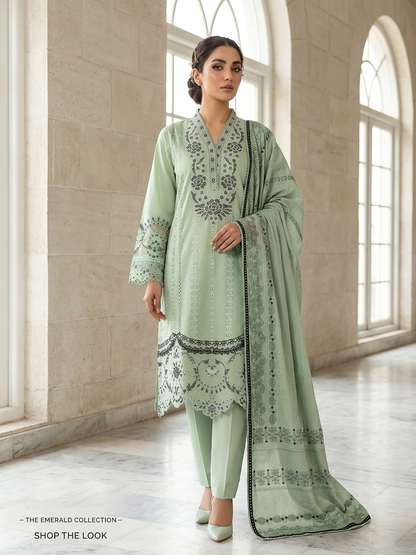 Embroidered 3-Piece Stitched Suit - Sequence Work & Lace Detail